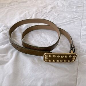 Oscar de la Renta | Brown Leather Belt with Gold Studded Buckle